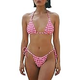 Alyweatry Women Two Piece String Bikini Set Floral Print Halter Side Tie Triangle Thong Swimsuits Bathing Suit