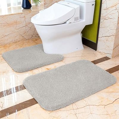 Non Slip Bath Mat Ultra Soft Thick 50x80cm 50x60cm U Shape Light Gray
