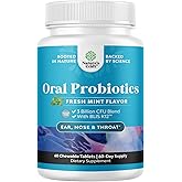Oral Probiotics for Teeth and Gums - Minty Fresh BLIS K12 Oral Probiotics for Mouth Bad Breath Dry Mouth and Dental Health Support with 3 Billion CFU - Chewable Xylitol Lozenges Mint Flavor (60 Count)