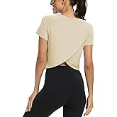 Mippo Workout Tops for Women Cropped Split Back Athletic Gym Exercise Shirts Loose Fit