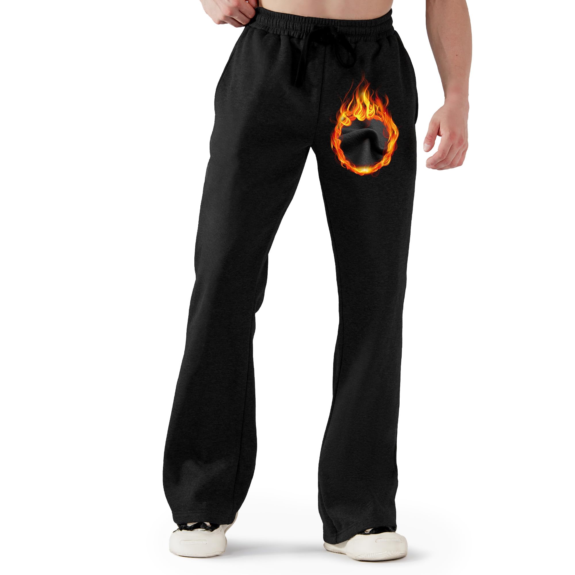 ineepor Jogginghose Herren Baumwolle Weites Bein Thermo Winterhose Warme Trainingshose Gefüttert Fleece Hose Baggy Sweatpants Lang Bootcut Flare Freizeithose XS-5XL