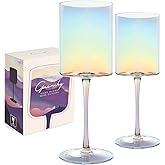 Gnimihz Iridescent Wine Glasses Set of 2-16oz Cylindrical Red White Wine Glass, Made from Lead-Free Premium Crystal, Great Gift for Wedding, Anniversary, Christmas, Birthday, 9’’ Tall, Clear