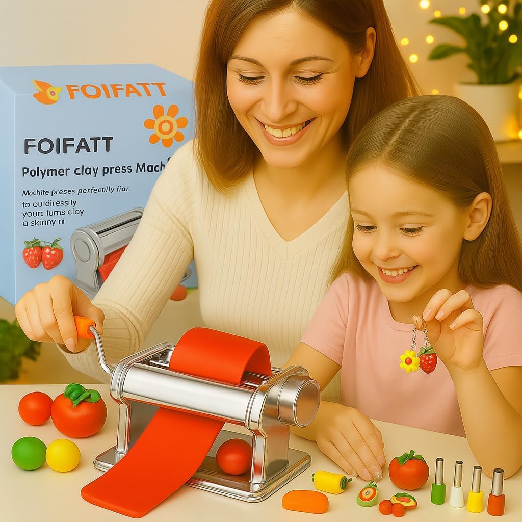 Polymer Clay Press Machine, Craft Clay Mixers Machine and 40PCS Polymer Clay Cutters Mold, Stainless Steel Handmade Clay Rolling Machine for DIY Craft - 6 Thickness Options