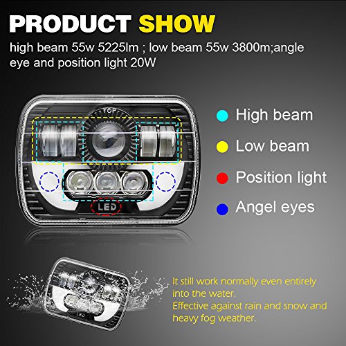 1pcs LED Rectangular Headlight Projector 7x6 5x7 inch Sealed Beam Replacement Hi/Lo Beam DRL Fits Headlamp Bulb for Wrangler, Colight T002N-1pcs