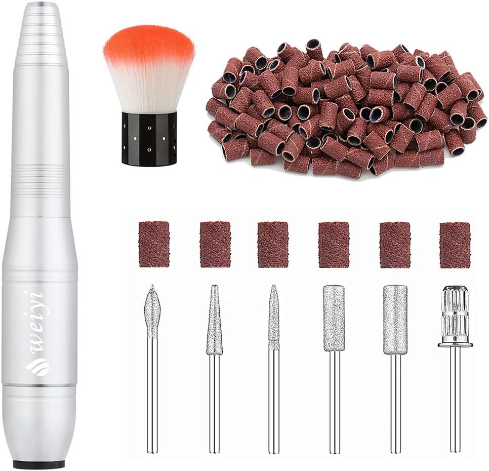 20000RPM Electric Nail File Portable Nail Drill Machine Professional Manicure Pedicure Kit for Acrylic Gel Nails with 106 Sanding Bands and Brush(Sliver)