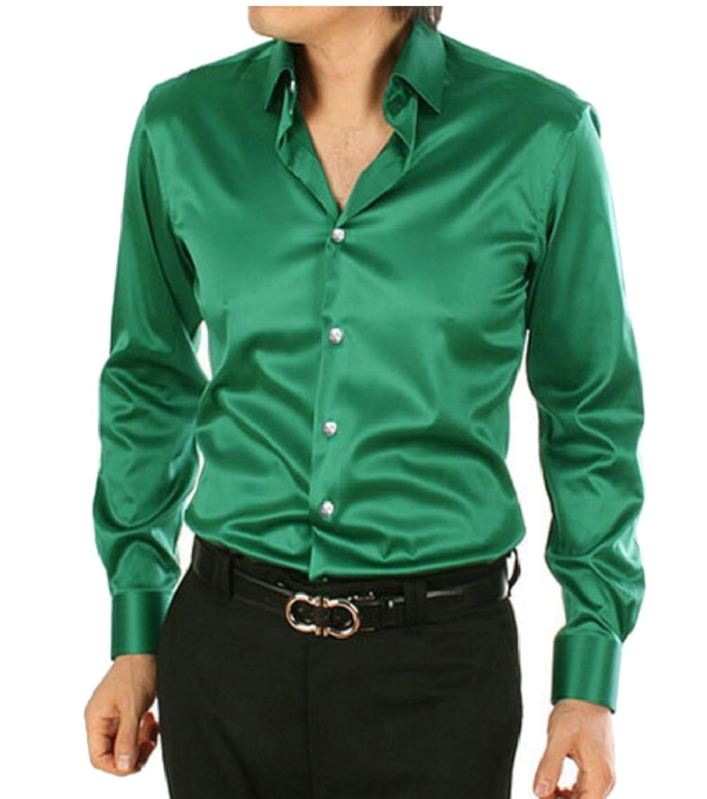 green satin button down