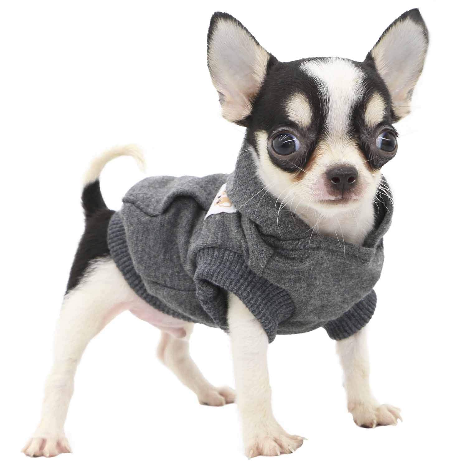 LOPHIPETS Dog Cotton Hoodies Sweatshirts for Small Dogs Chihuahua Puppy Clothes Cold Weather Coat-Charcoal/XXS