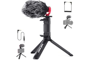 K&F Concept External Shotgun Microphone for Camera & Phone, CM600 Video Mic Kit with Phone Holder Windscreen for YouTube Reco