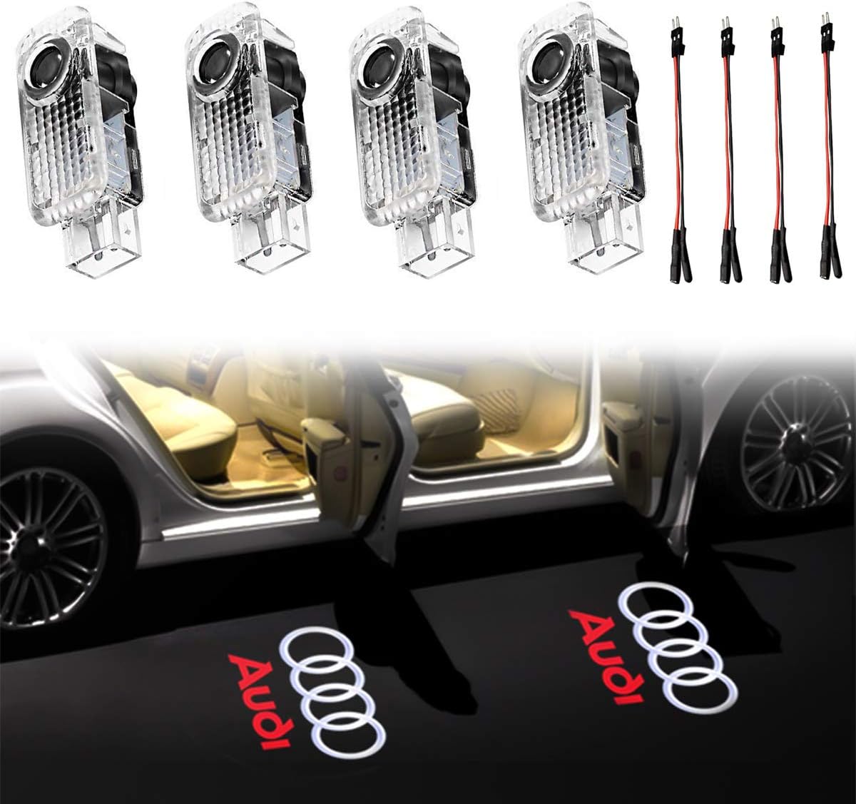 KRADA Car Door Light Logo LED Entry Ghost Shadow Projector Welcome Lamp Logo Light for AUDI Series Symbol Emblem Courtesy Step Lights Kit Replacement（4 pack）