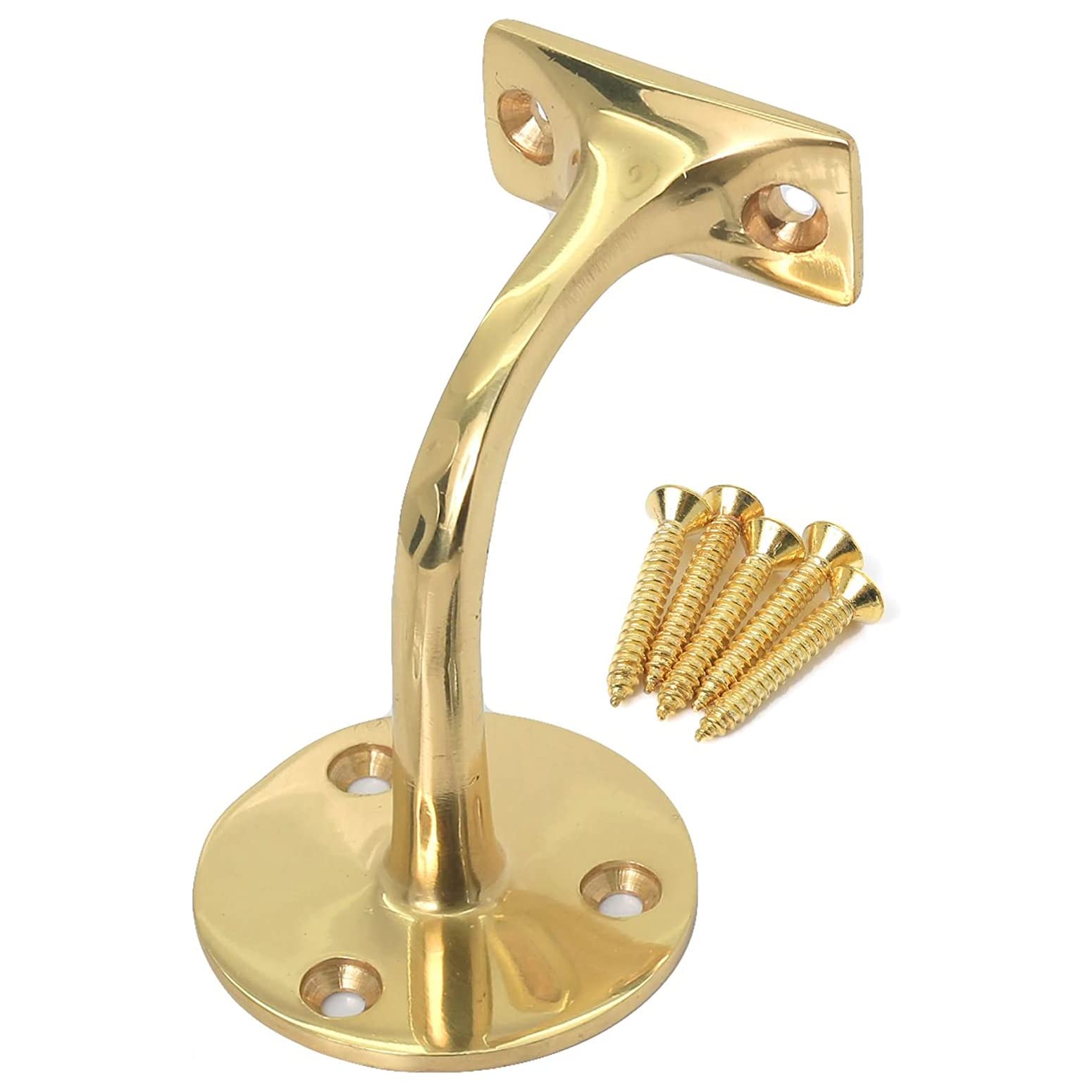 Polished Brass Handrail Brackets 50mm with Screws Heavy Duty Wall Stair Rail Support Banister Rail Brackets for Stairs Handrail Holder with Matching Screws Pack of 5.