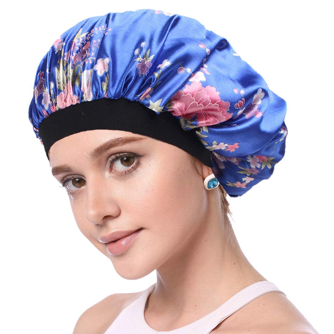 Simoda Satin Floral Night Cap for Curly Hair Elastic Band Hair Care Sleeping Bonnet (#2)