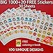SUPERIOR QUALITY Big Emoji Sticker Jumbo Pack of 1000+20 FREE Stickers. 30 Sheets. 100 New 2016 Design. Reusable Emoji Shape iPhone Stickers 2”, Smiley Face Reward Stickers FREE Emoji Coloring eBook