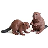 2-Piece Realistic Beaver Figurines - Canada's National Animal, Solid Core, Hand-Painted, Symbol of Canadian Ingenuity