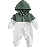 BemeyourBBs Newborn Baby Boy Clothes Color Block Long Sleeve Zipper Hooded Romper with Pocket Fall Winter One Piece Outfits