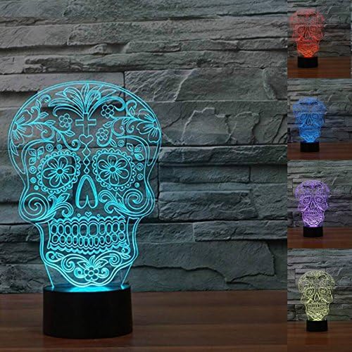 3D Skull Jesus Night Light Touch Switch Decor Table Desk Optical Illusion Lamps 7 Color Changing Lights LED Table Lamp Xmas Home Love Brithday Children Kids Decor Toy Gift