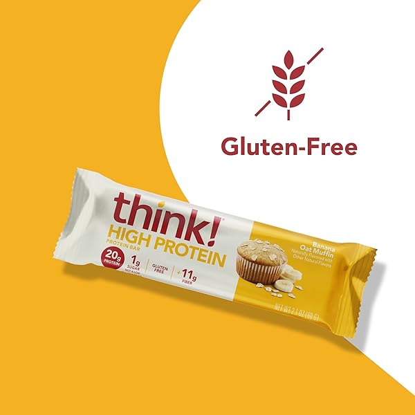 THINK! PROTEIN BARS, HIGH PROTEIN SNACKS, GLUTEN FREE, HIGH FIBER, BANANA OAT MUFFIN, 10 COUNT