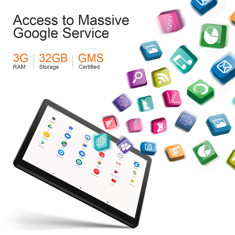 Dragon Touch Max10 Android 10.1 inch Tablet with Octa-Core Processor, 3GB RAM, 32GB Storage, 1080P FHD Display, Android 10, 5G Wi-Fi, GPS, Type C Port, Black