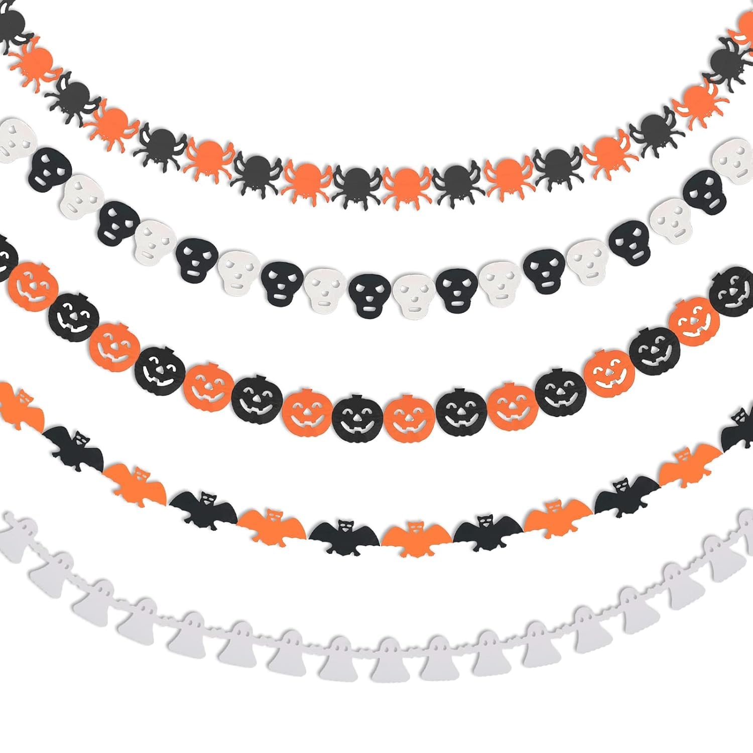 5Pack Halloween Banner - Party Paper Hanging Decorations with Pumpkin Bat Spiders Ghost Skeleton Pattern Paper Chain Garland for Trick or Treat Indoor Window Door