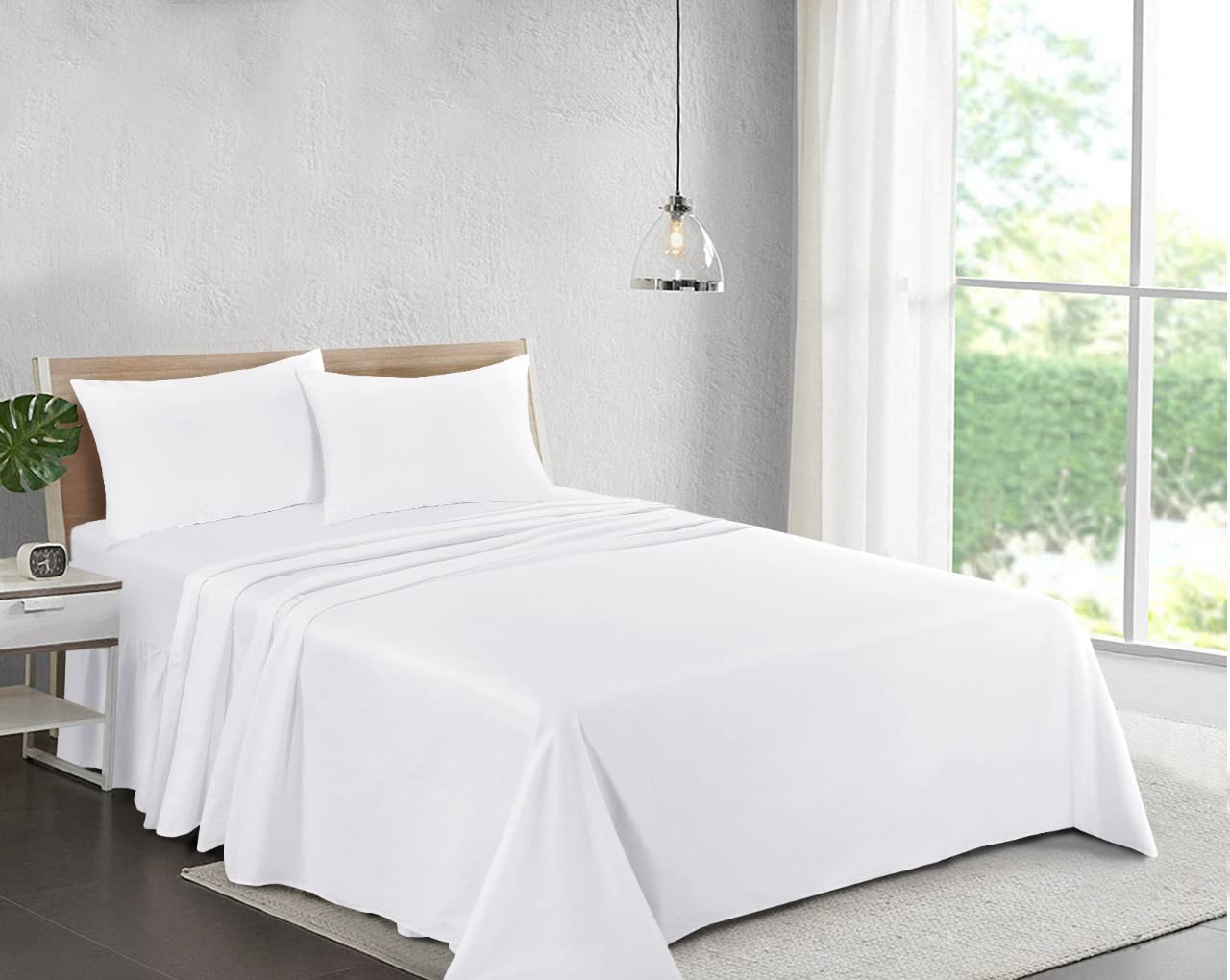 100% Cotton Plain Dyed Flat Sheet | Premium Hotel Quality Ultra Soft Luxury Non Iron Easy Care Bedding Sheet - Wrinkle, Stain and Fade Resistant Top Sheet - White, King Size