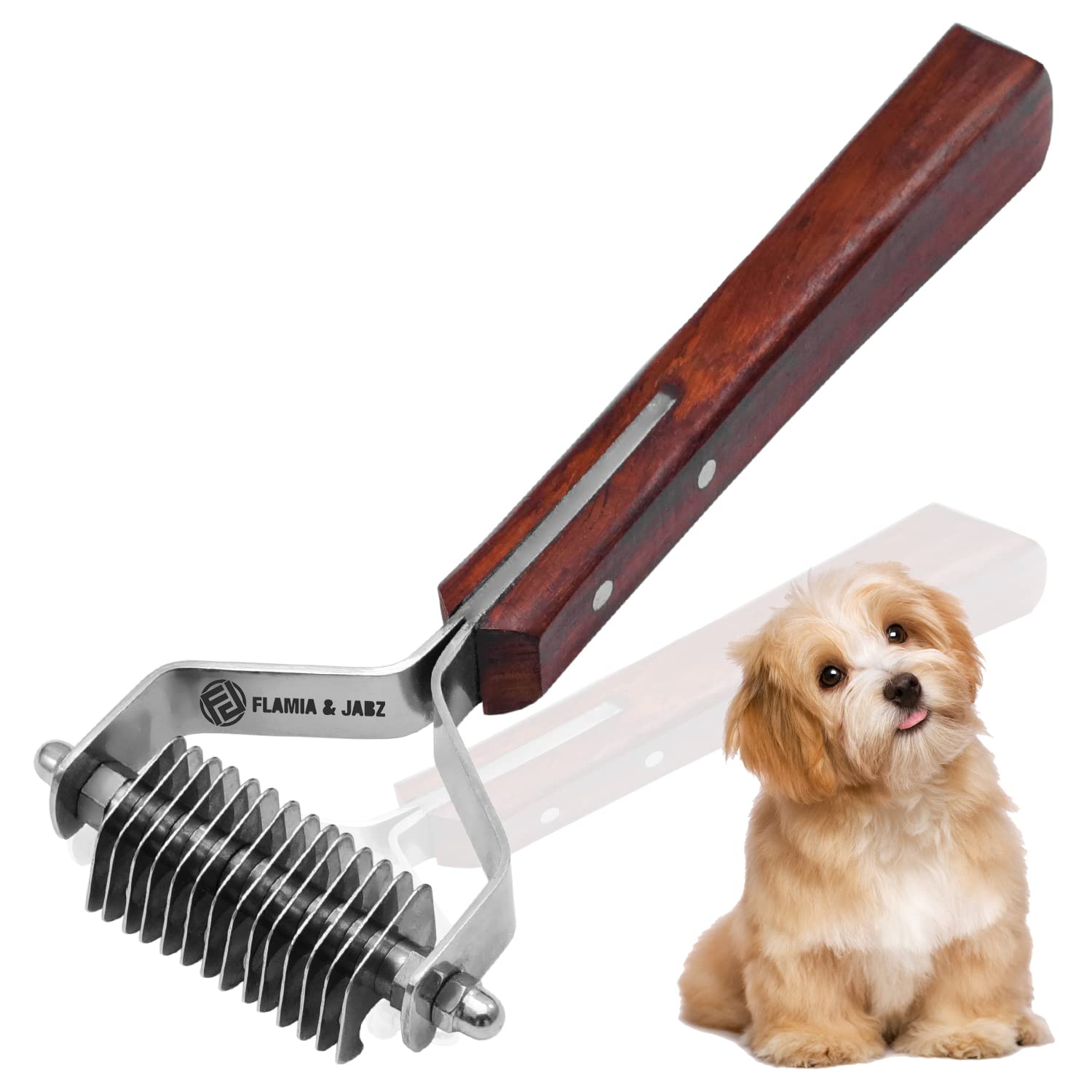 Flamia & Jabz Professional Rake (Dematting Comb) for Undercoat Grooming of Dogs, Cats & Pets (14 Blades)