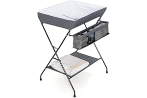 Costzon Changing Table, Portable Baby Changing Table Foldable Diaper Changing Station with Safety Belt, Large Storage Rack & Shelf, Nursery Organizer for Newborn Infant (Dark Gray)