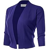 MAYSIX APPAREL 3/4 Sleeve Solid Open Bolero Cropped Cardigan for Women (S-3XL)