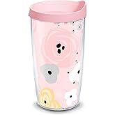 Tervis Pink Floral Pattern Made in USA Double Walled Insulated Tumbler Travel Cup Keeps Drinks Cold & Hot, 16oz, Clear
