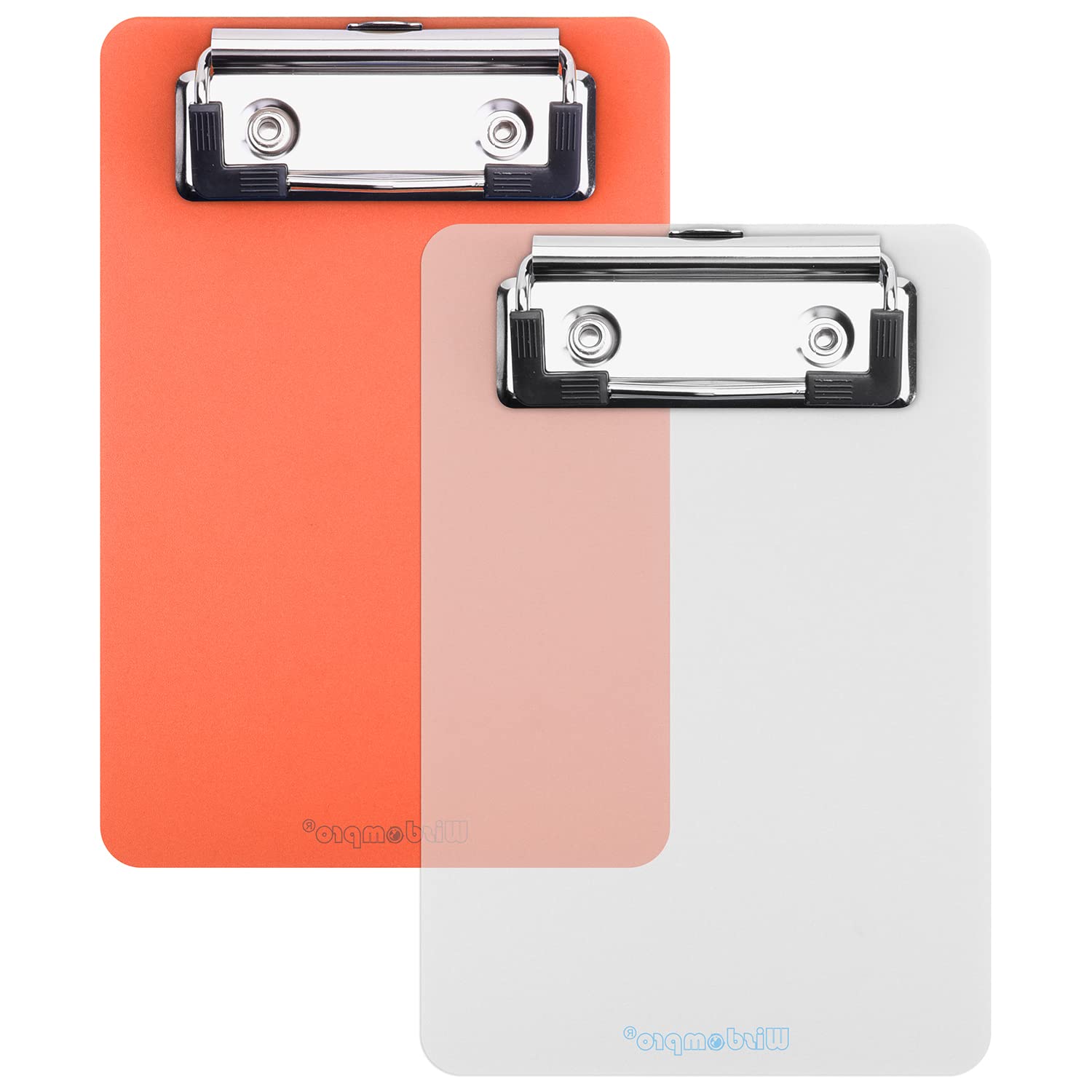 Wisdompro Mini Clipboard, 2 Pack 4" x 6" Small Clip Boards for Notepads, Memo Size Receipt, Pocket Lists - Transparent, Orange