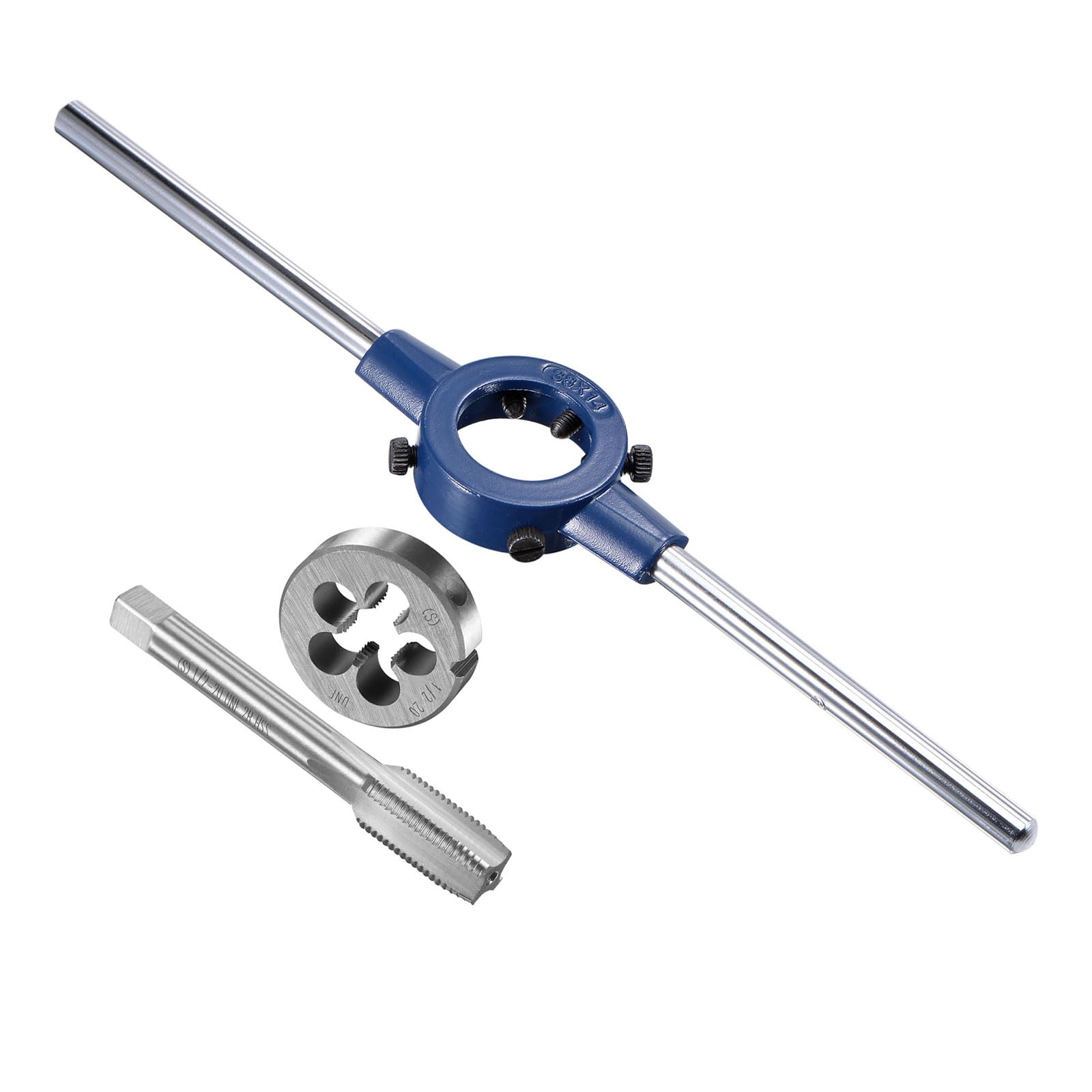 CoCud Tap and Die Stock Handle Set, 1/2-20 UNF Die & Fit 26mm-38mm OD / M12-M16 Die, High Speed Steel Thread Tapping and Wrench Tool Kit - (Applications: for Threading Repairing)