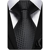 HISDERN Plaid Checkered Tie Handkerchief Woven Classic Formal Men's Necktie & Pocket Square Set