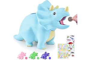 PJDRLLC Dinosaur Piggy Bank for Kids, Unbreakable Plastic Money Coin Bank for Boys and Girls, Great Gifts for Birthday, Easter, Baby Shower (Blue)