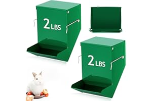 Maxcheck 2 Pcs Rabbit Feeder for Cages Small Animal Food Dispenser with Lid Metal Chicken Grit Oyster Shell Feeders Outside(4.7 Inches,Solid Bottom,Green)