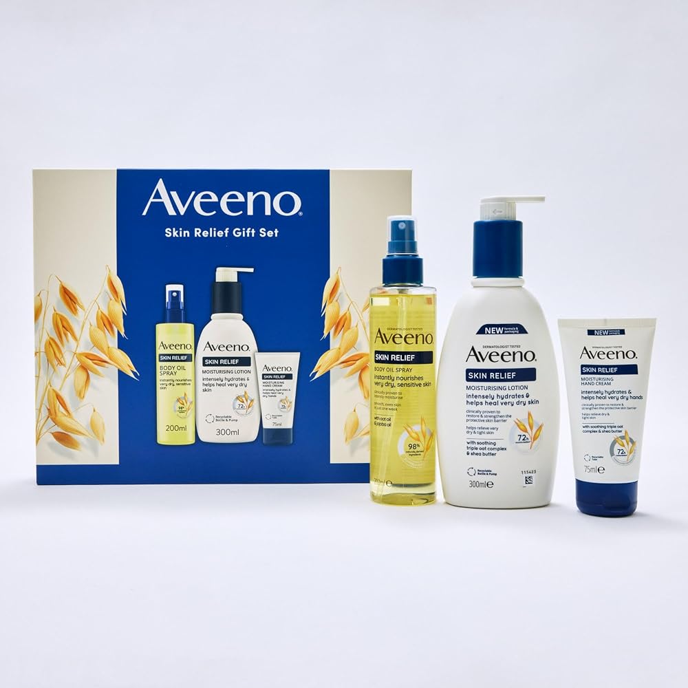 Aveeno Skin Relief Gift Set Dry Itchy Skin Lotion Oil Hand Cream 3pc
