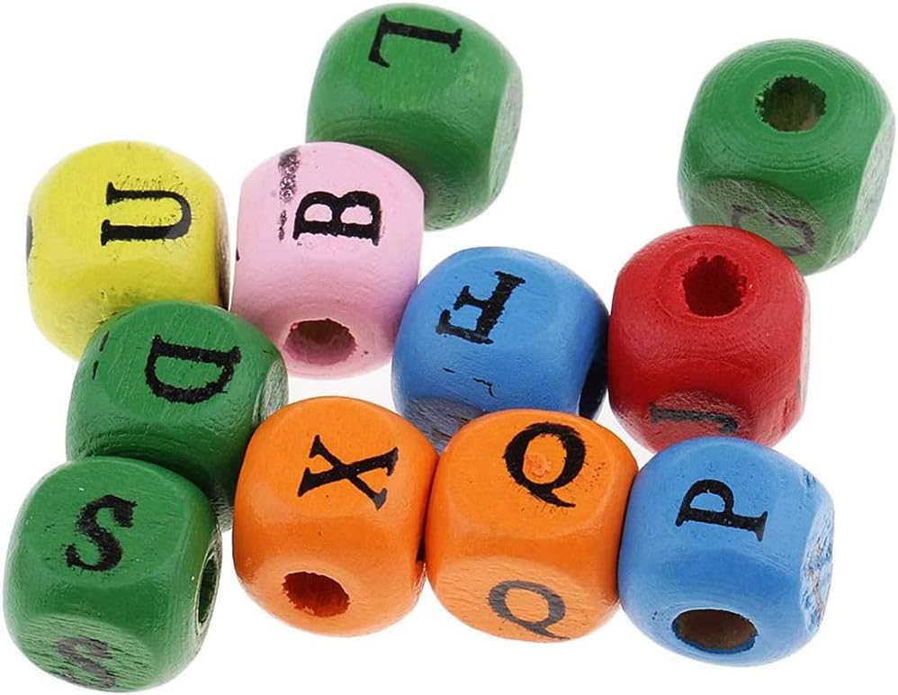 POFET 300pcs 10mm Wood Cube Letter Beads Square Wooden Beads for DIY Crafts Jewelry Making Kids Toys, Colors, 10 x 10 mm - Image 5