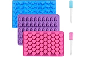 3 Pack Silicone Chocolate Molds, Reusable Candy Baking Mold Ice Cube Trays Candies Making Supplies with 2 Droppers, Nonstick 