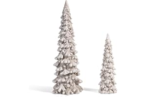 RM ROOMERS 2Pcs Resin Christmas Tree Statues Clearance, Table Top Small White Christmas Decorative Figurine Set, Indoor Artificial Xmas Tree Figurines for Desk Mantel Decor Gifts