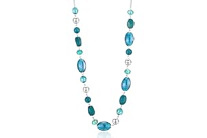 FULU AUTUMN Long Beaded Necklaces for Women Silver Link Chain Necklace with Shell Crystal Beads, Party Gifts for Her