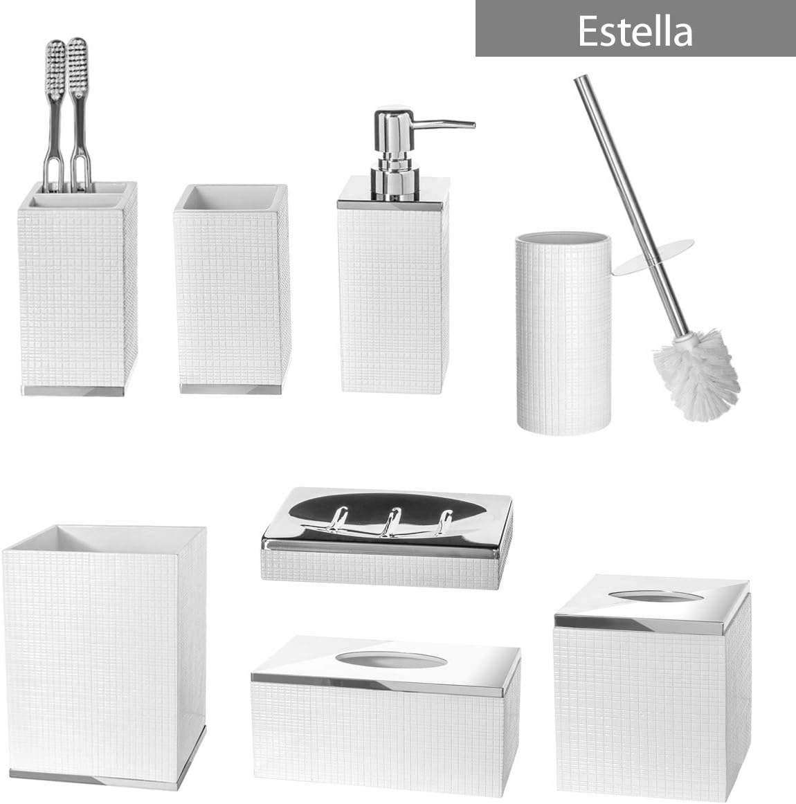Creative Scents Estella Liquid Soap Dispenser for Bathroom - Decorative Hand Lotion Metal Pump for Vanity Countertop, Holds 8 oz (White): Home & Kitchen