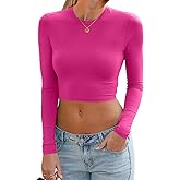 Abardsion Women's Sexy Long Sleeve Crop Tops 2025 - Basic Crew Neck Slim Fitted Fall Cropped Shirts