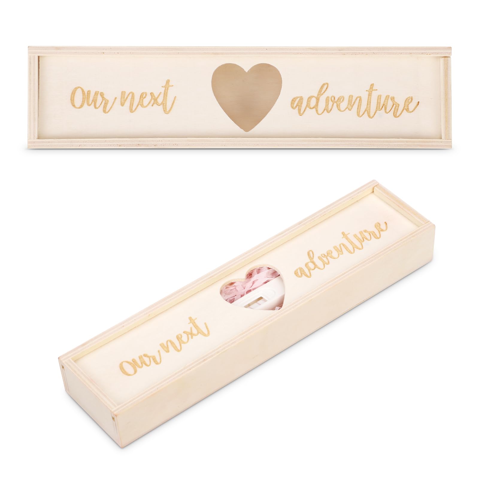 Pregnancy Test Keepsake Box, Wooden Pregnancy Announcement Box Baby Reveal Souvenir Collection Pregnancy Test Gift Box for Husband Father Grandparents (White)