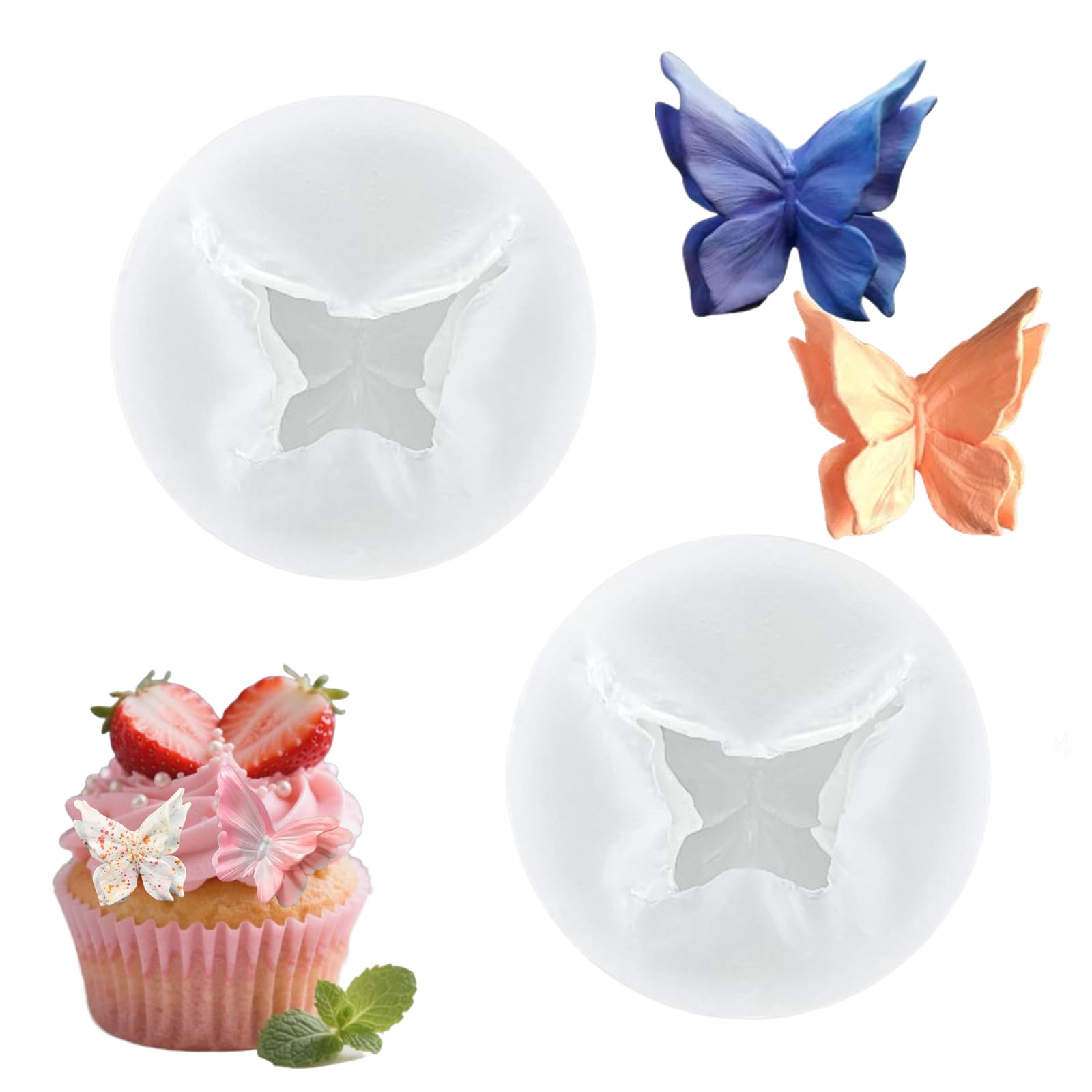 Photo 1 of 2 Pcs 3D Butterfly Mold Exquisite Silicone Double Layered Butterfly Chocolate Mold for Kitchen Baking Decorating Cookie Making DIY Crafts