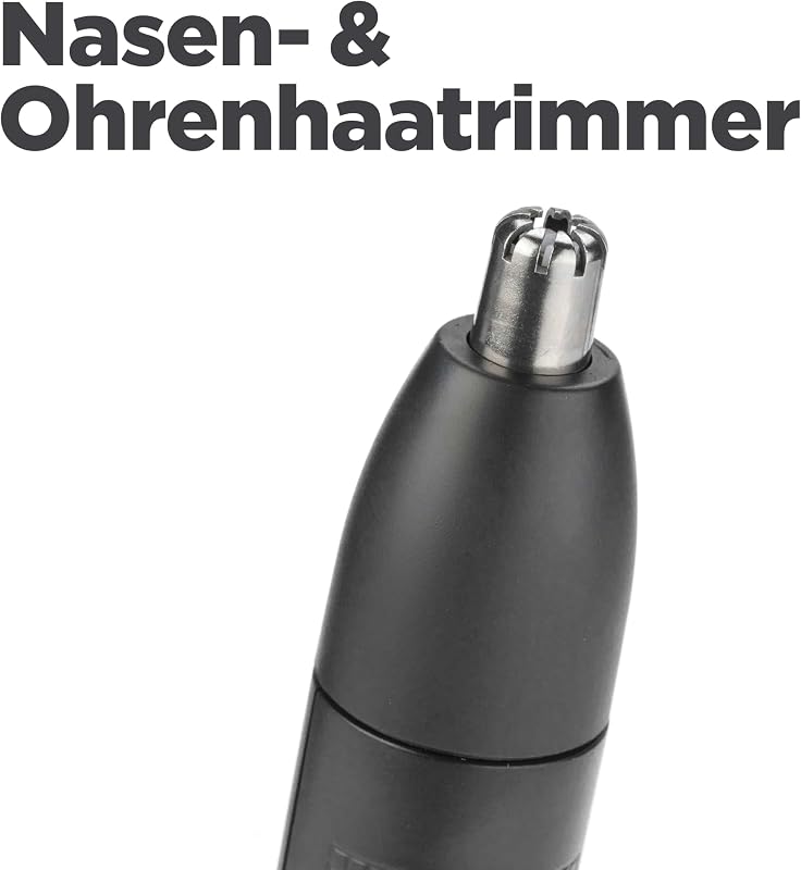 Nasen- und Ohrenhaarschneider – Präzises 2-Klingen-System, batteriebetrieben, Edelstahl, leicht zu reinigen mit abnehmbaren Aufsätzen, Schwarz, E650E