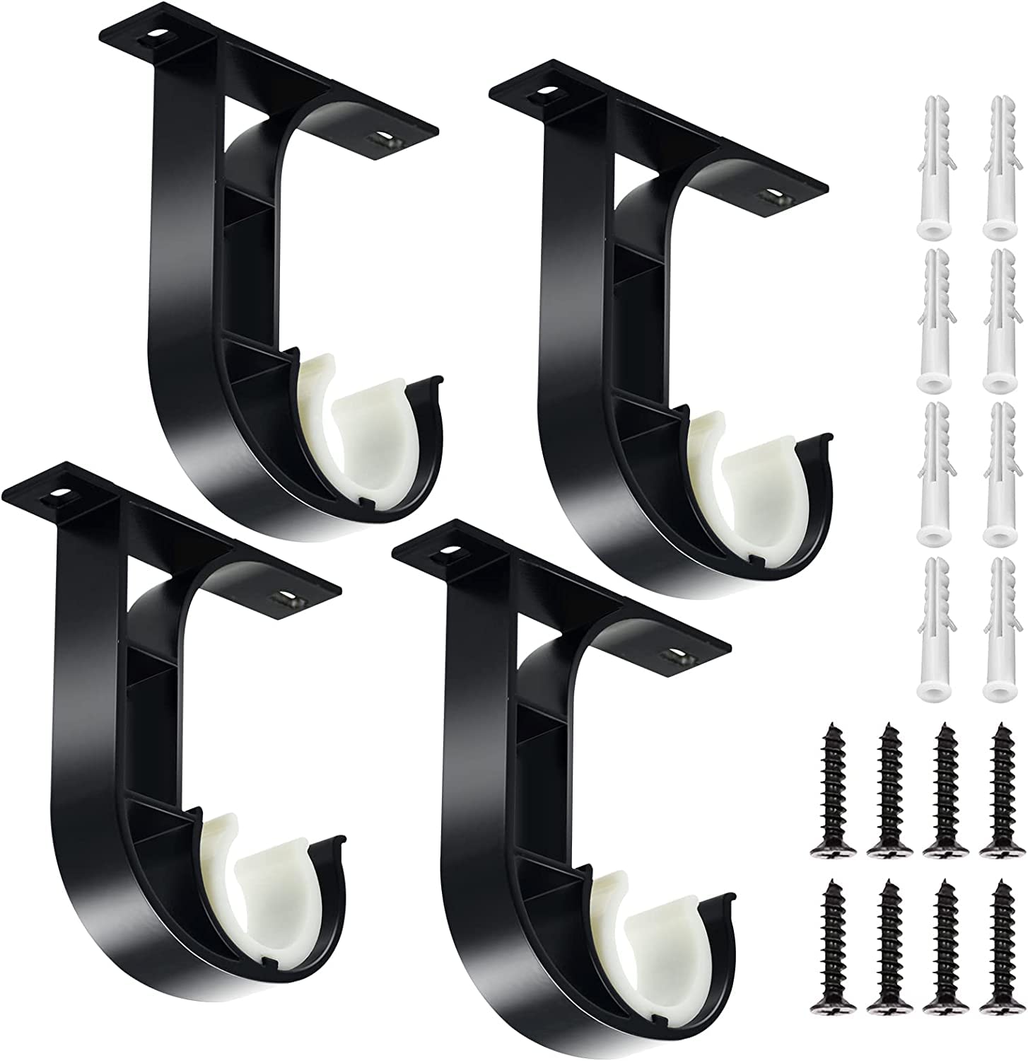 TOKPLNU Ceiling Curtain Pole Brackets, Heavy Duty Curtain Rail Bracket, Aluminum Alloy, Black Curtain Rod Support Ceiling Brackets Holders for 25mm to 30mm Drapery Poles, 4 Pack