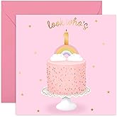 CENTRAL 23- Cute Girl Birthday Card - 1st Birthday Card - 'Look Who's One' - Sweet Birthday Cards for Her - Ideal Birthday Card for Kids - Fun Birthday Card for Daughter - Comes with Cute Stickers
