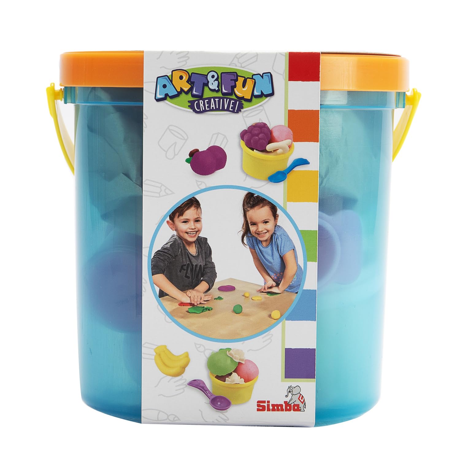 Simba Art and Fun Modelling Set, Fruit Bucket, 5 x 50 g, 5 Fruit Shapes, 4 Cookie Cutters, 16 Pieces, 2 Cups, for Children from 3 Years