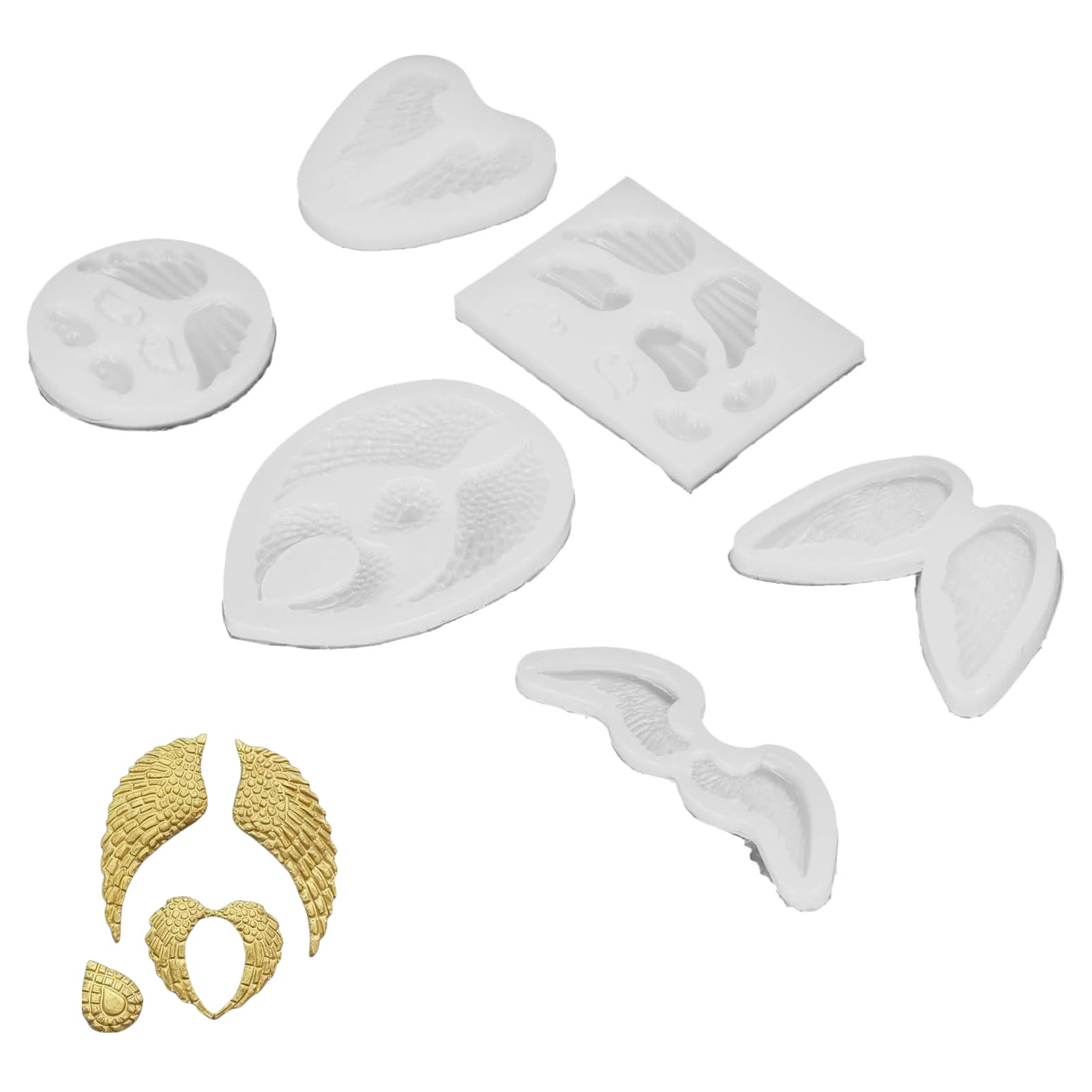 6 Pack Angel Wings Silicone Mould, Resin Epoxy Molulds Wing Fondant Silicone Mould Candy Mold for Sugar Craft Molds, Silicone Angel Moulds 3D Mini Wing Shaped DIY Cake Mold for DIY Craft Baking