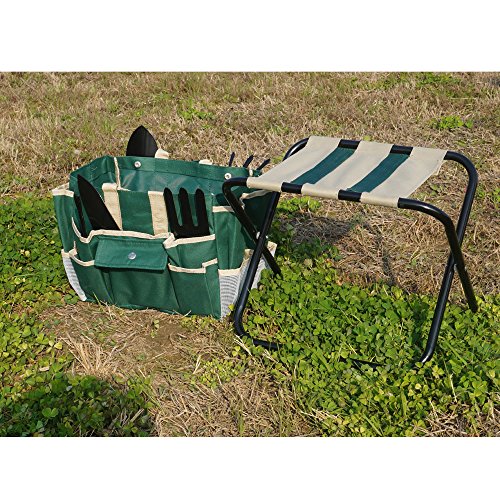VIMOA Garden Tool Set 5-Piece Garden Tools with Folding Stool and Tool Bag