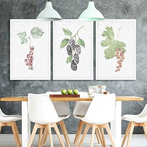 3 Panel Canvas Wall Art - Hand Drawn Variation Berries Tree Leaves Artwork - Giclee Print Gallery Wrap Modern Home Art Ready to Hang - 16"x24" x 3 Panels