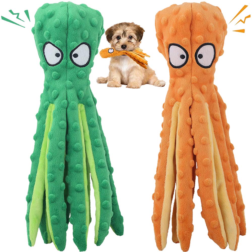 Qanye 2 Pieces Plush Dog Toys, Squeaky Dog Toys, Durable Dog Chew Toys, No Filler, Cute Octopus Shape, Used to Clean Teeth, for Puppy and Medium Dogs