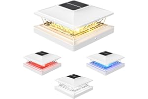 APONUO Solar Post Cap Lights with 8 RGB Solid Colors & Multicolor Flow - 4 Pack Fence Post Solar Lights, IP65 Waterproof - Fits 4x4 5x5 6x6 Wood & Vinyl Posts - White